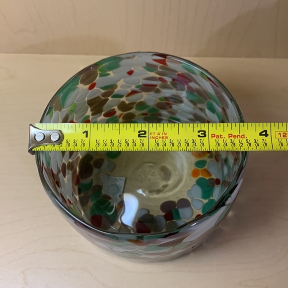 Candle Holder - Speckled Red Green White Blown Art Glass - Made in Mexico - Picture 6 of 7